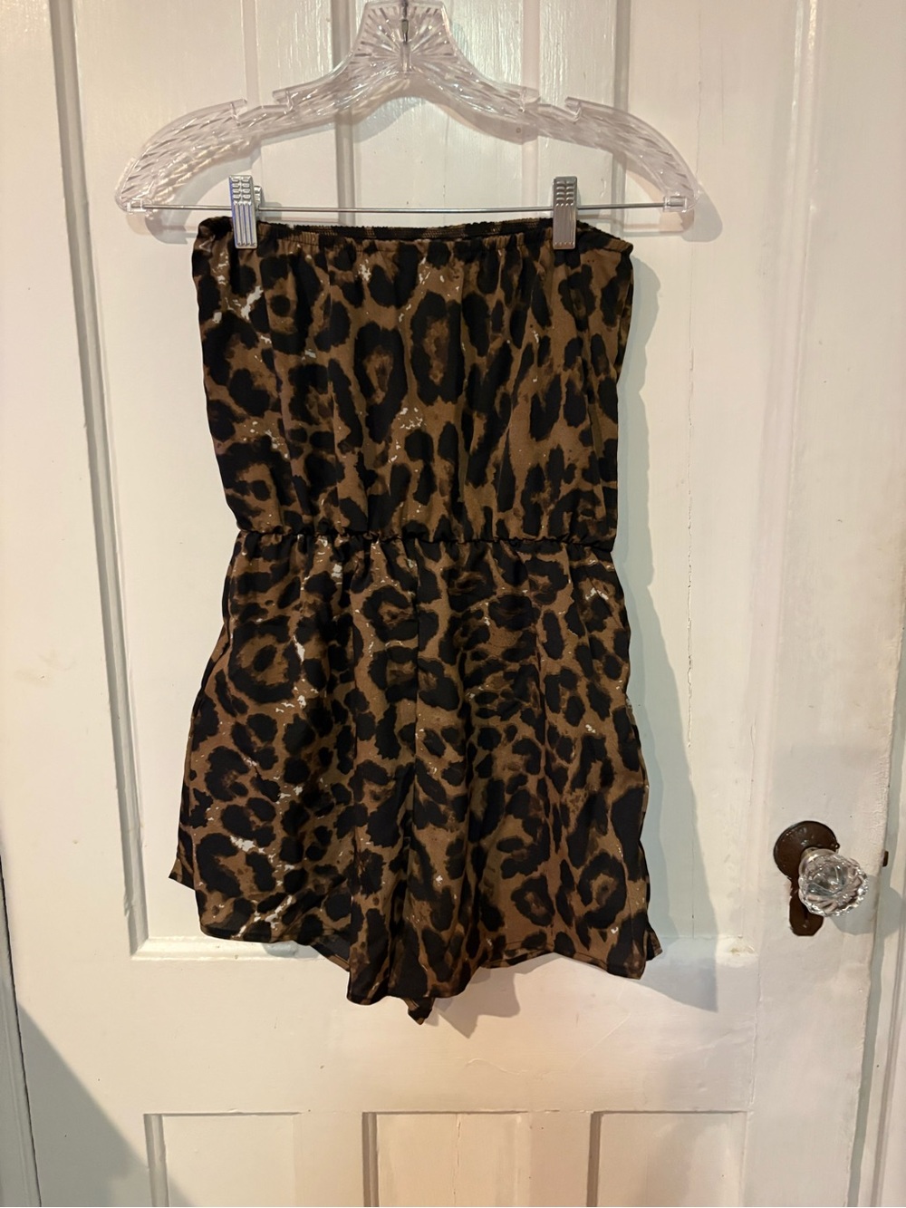 Leopard Print Strapless Women’s Shorts Romper - Brown/Black